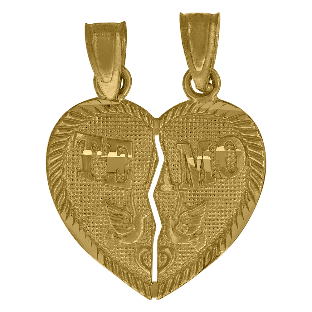 10kt 10k Yellow Gold Diamond-Cut Unisex Te Amo Broken Heart Charm Pendant